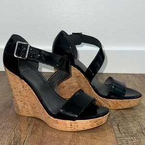 NWOT Stuart Weitzman Black Patent Leather Wedges